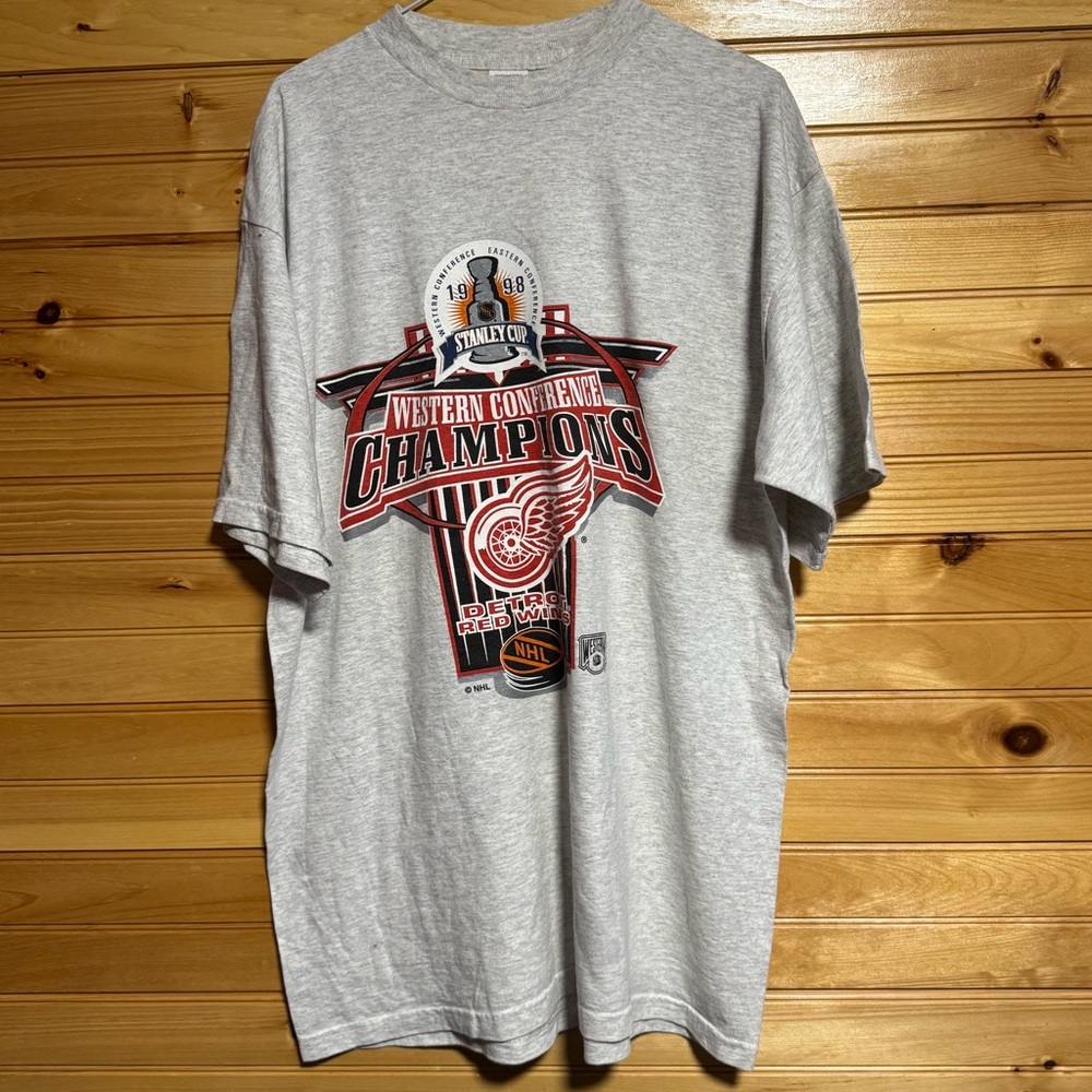 Logo 7 NHL Detroit Red Wings 1998 Gray Western Conference Champions T-Shirt XL